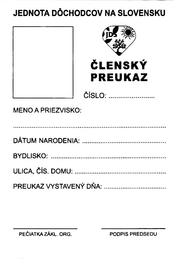 Členský preukaz Jednoty dôchodcov Slovenska